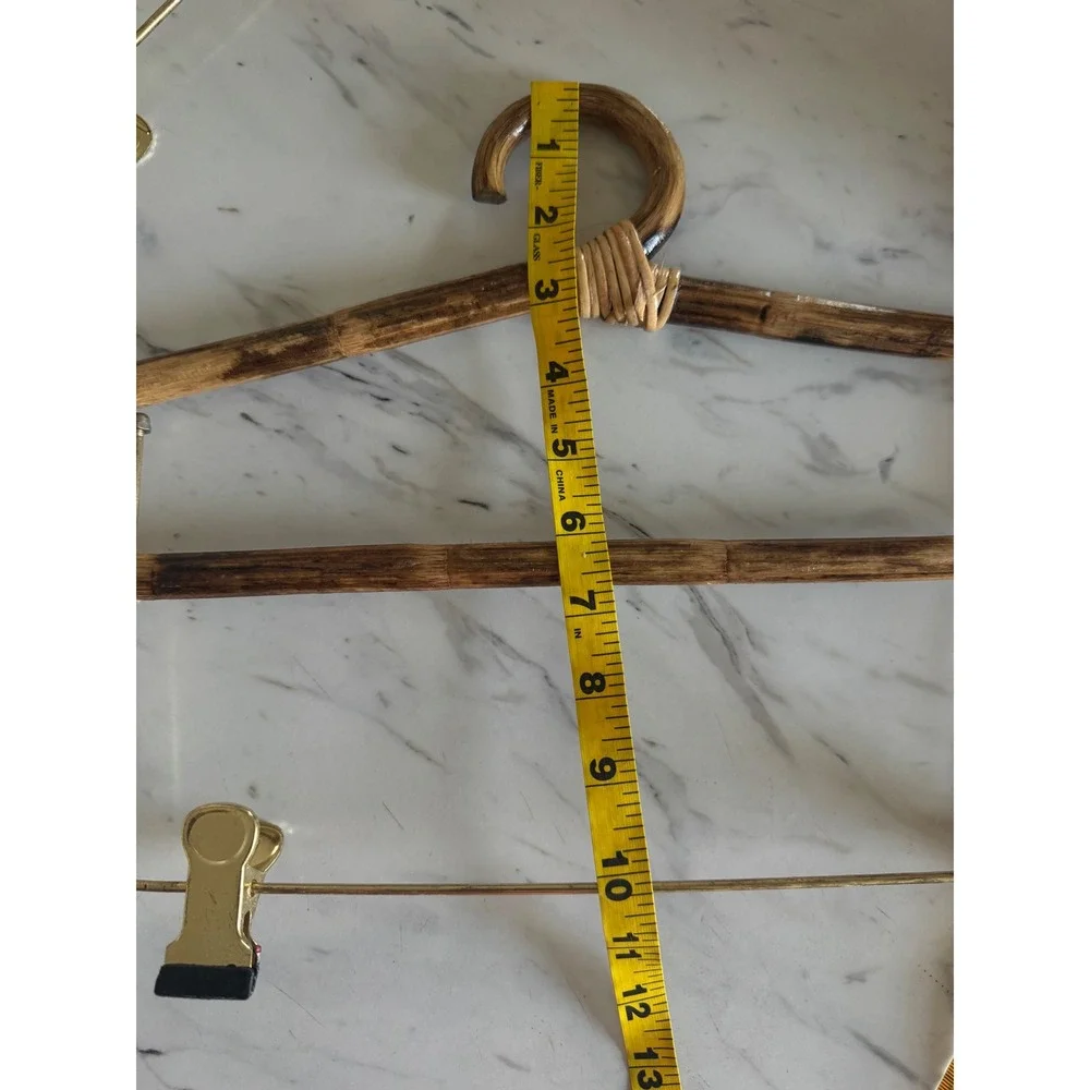 Vintage Rattan Bamboo Hangers with Clips Set of 4 Boho Wicker Wood Closet Decor
